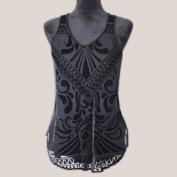 MOSSIMO Black Burnout Velvet Tank Top V Neck | Women's Blouse Shirt - Picture 1 of 9